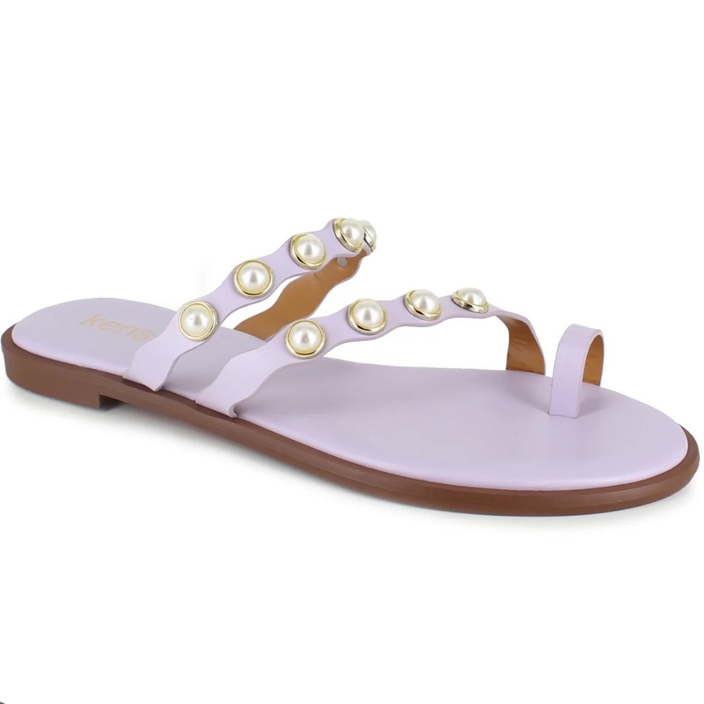 Kensie Maltese Lilac Pearl-Embellished Leather Slide Sandals